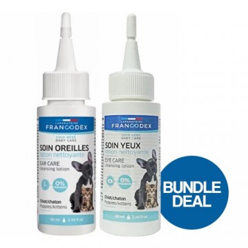 Francodex Grooming Bundle: Ear and Eye Care Cleansing Lotion for Kittens 60ml